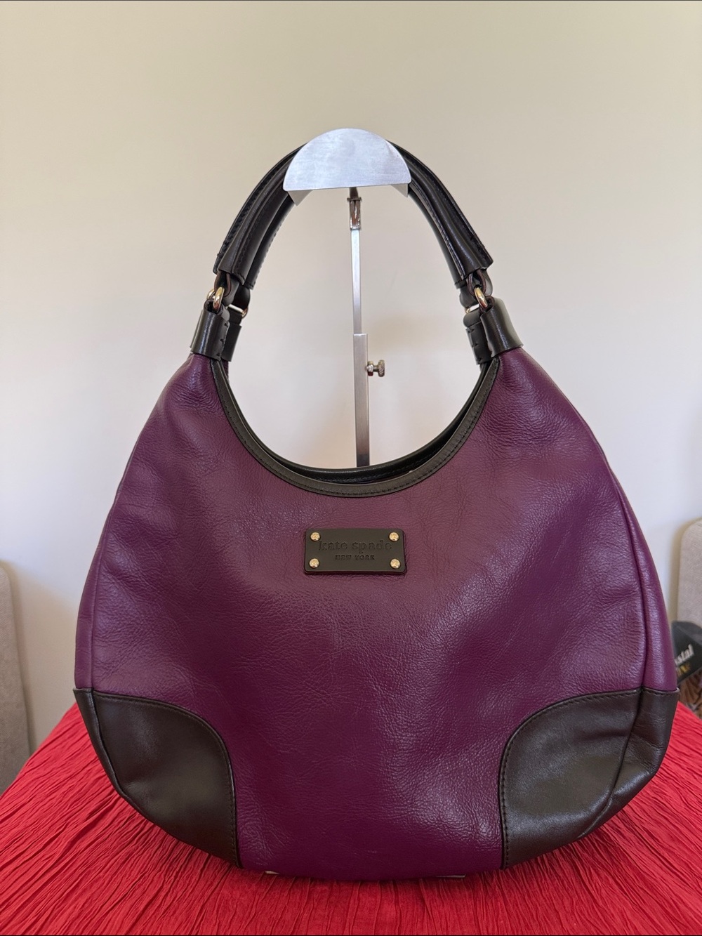 kate spade vintage Purple Leather Shoulder Hobo with Dark Brown Trim